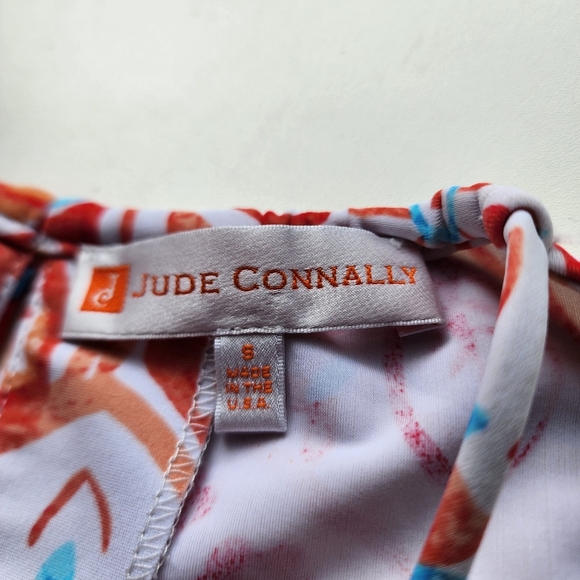 JUDE CONNALLY Dress  Geometric Orange Blue Summer Stretch Halter Sleeveles Sz S - Picture 8 of 11